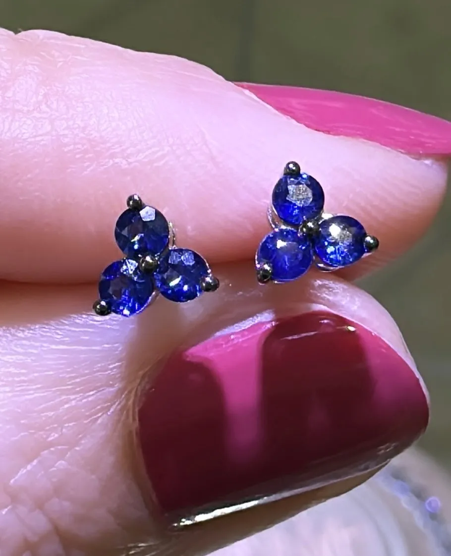 0.37ct tw Royal Blue Sapphire Trio Stud Earrings