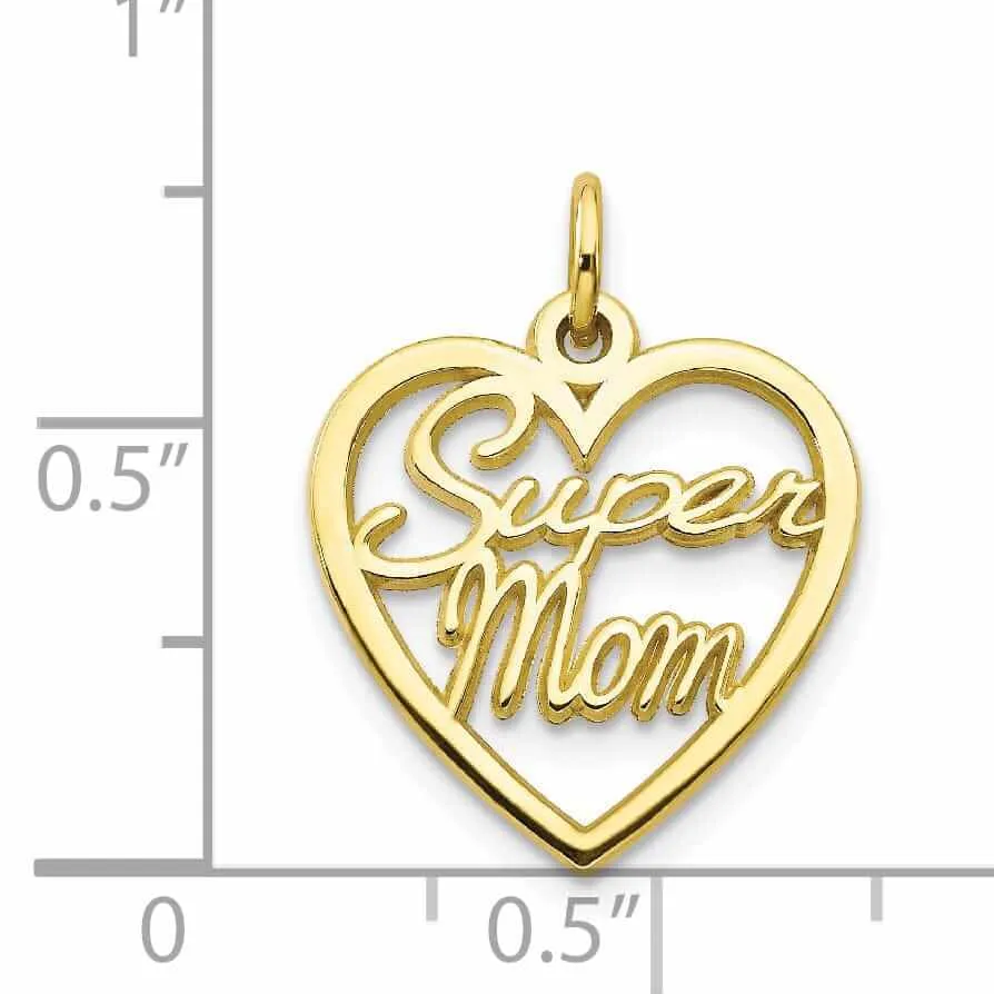 10k Yellow Gold Super Mom In a Heart Pendant