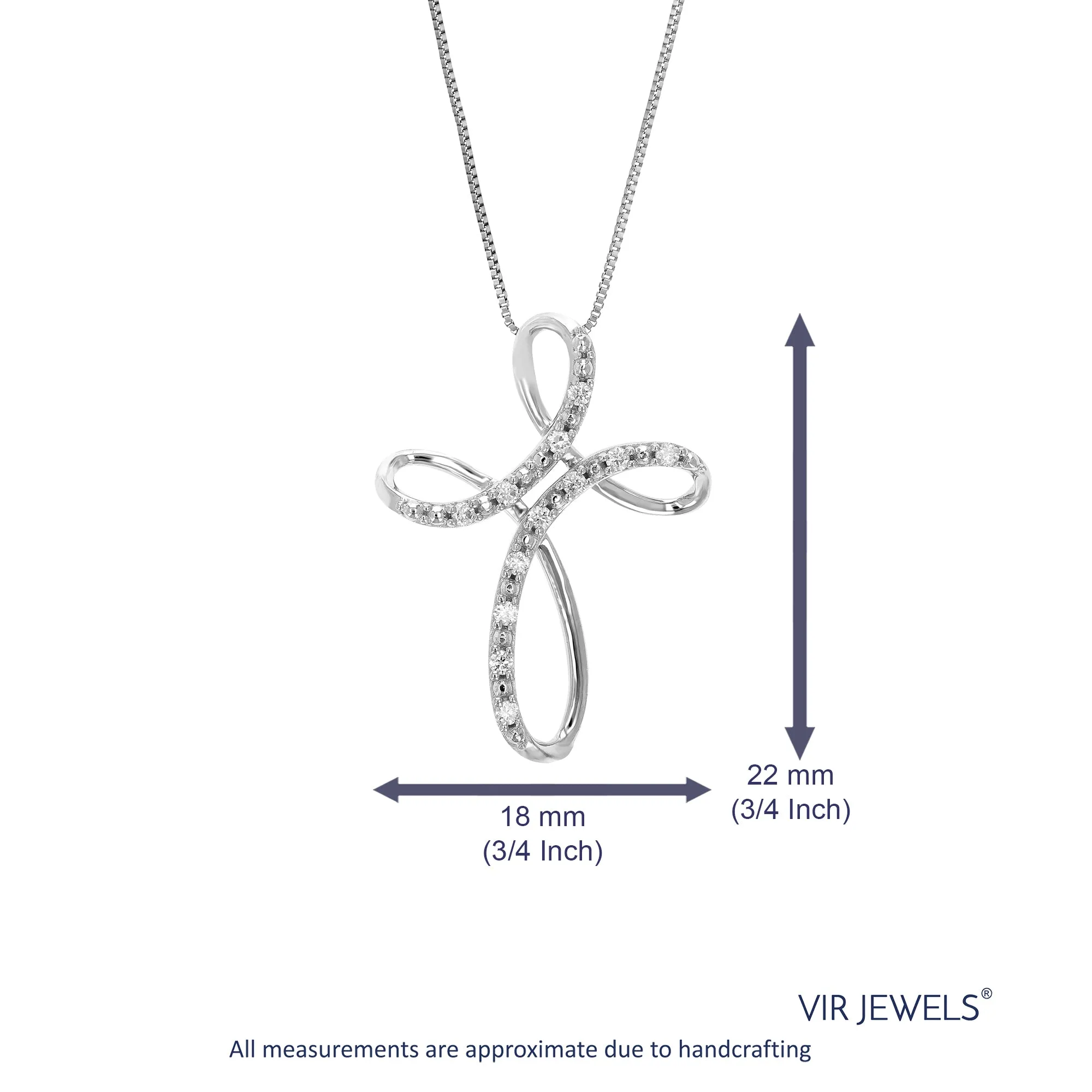 1/10 cttw Lab Grown Diamond Cross Pendant Necklace .925 Sterling Silver 2/3 Inch with 18 Inch Chain, Size 3/4 Inch