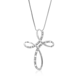 1/10 cttw Lab Grown Diamond Cross Pendant Necklace .925 Sterling Silver 2/3 Inch with 18 Inch Chain, Size 3/4 Inch