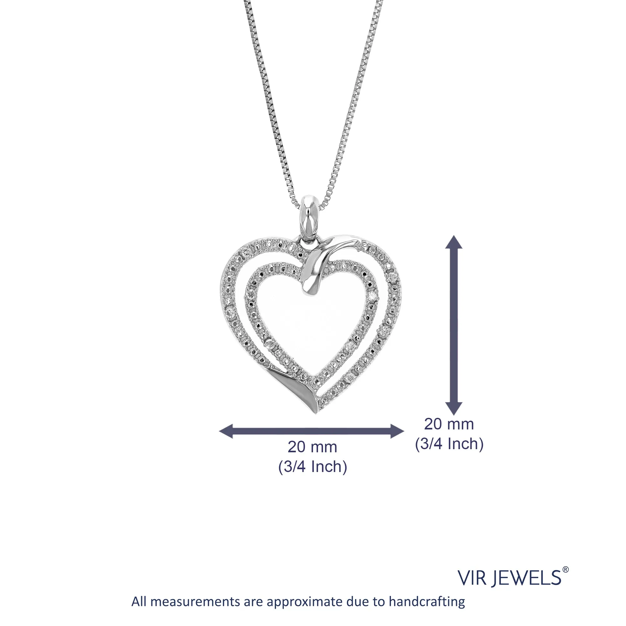 1/14 cttw Lab Grown Diamond Heart Pendant Necklace .925 Sterling Silver 3/4 Inch with 18 Inch Chain, Size 1 Inch