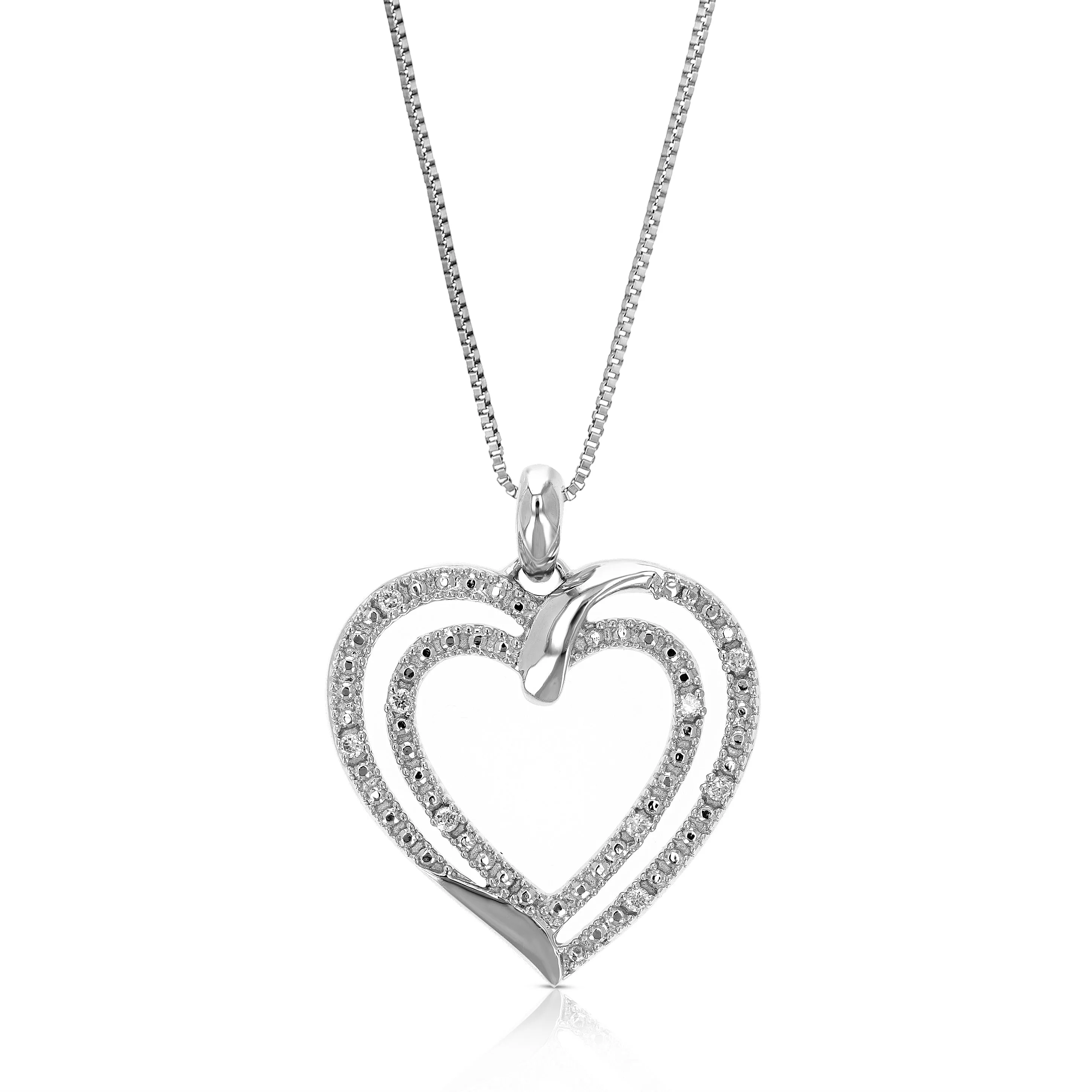 1/14 cttw Lab Grown Diamond Heart Pendant Necklace .925 Sterling Silver 3/4 Inch with 18 Inch Chain, Size 1 Inch