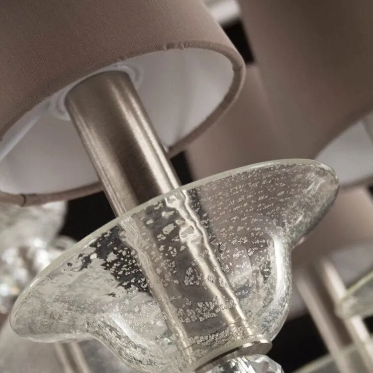 12 Light Luxury Chandelier with Silver Leaf and Dove-Coloured Lampshades