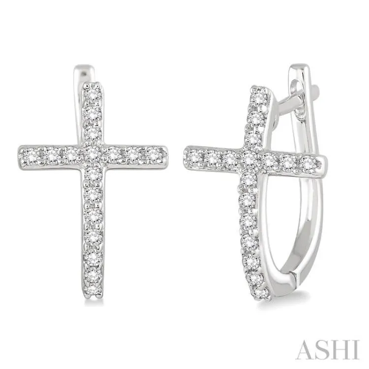 1/4 Ctw Round Cut Diamond Cross Earrings in 10K White Gold