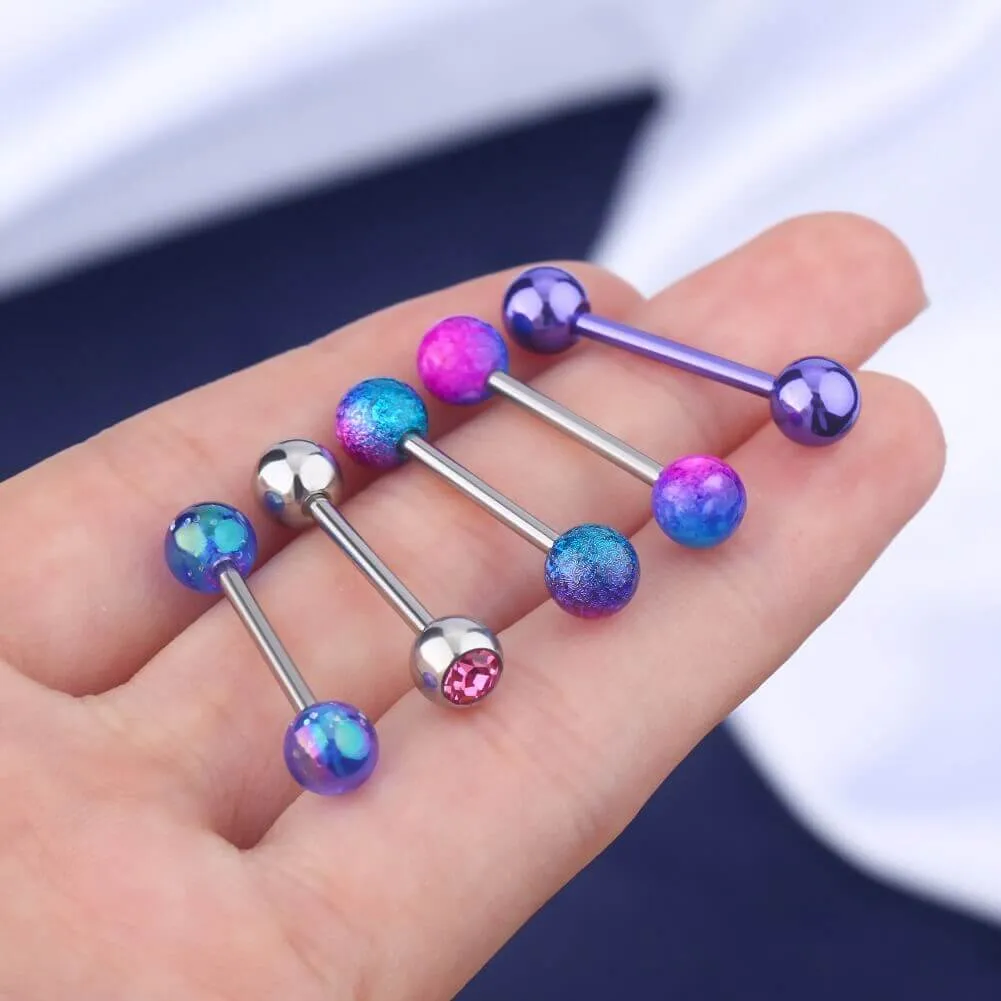 14G 5PCS Purple Blue Tongue Barbell Rings Tongue Piercing