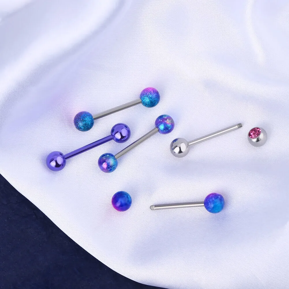 14G 5PCS Purple Blue Tongue Barbell Rings Tongue Piercing