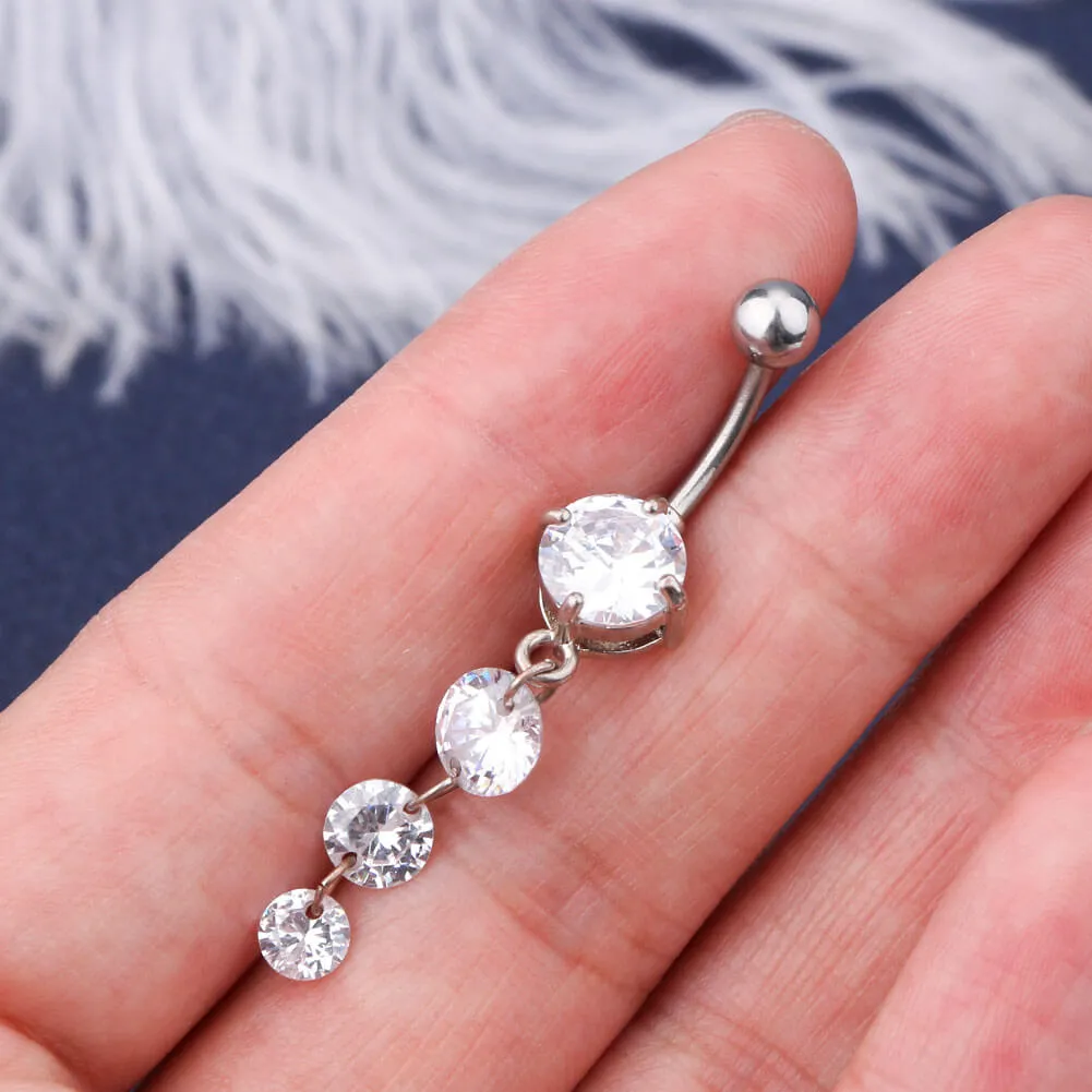 14G Round Clear CZ Dangle Simple Belly Button Ring