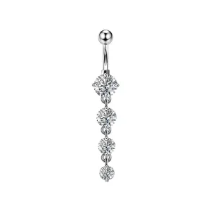 14G Round Clear CZ Dangle Simple Belly Button Ring