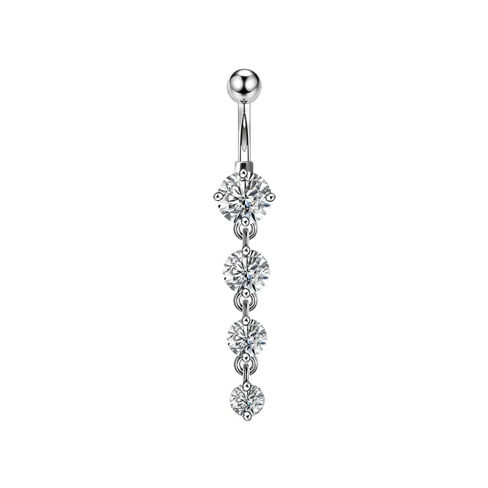 14G Round Clear CZ Dangle Simple Belly Button Ring