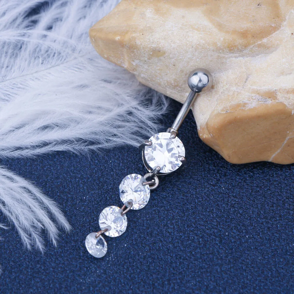 14G Round Clear CZ Dangle Simple Belly Button Ring