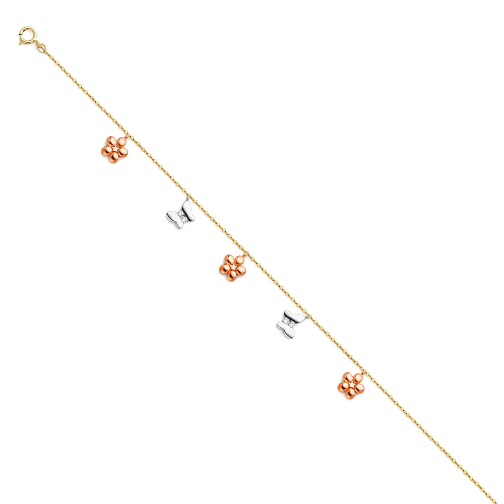 14K 3C Hanging Charm Anklet - 9 1"