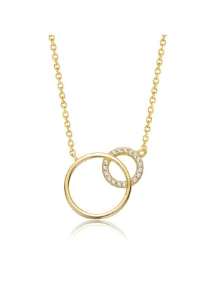 14k Gold Plated with Clear Cubic Zirconia Entwined Triple Eternity Circle Necklace