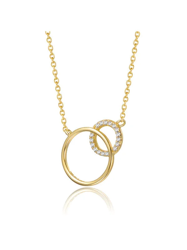 14k Gold Plated with Clear Cubic Zirconia Entwined Triple Eternity Circle Necklace