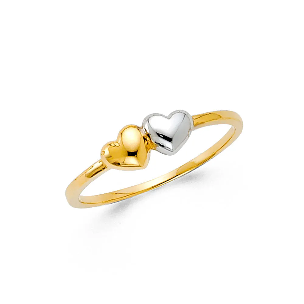 14K Solid Gold Simple Double Heart Fancy Ring