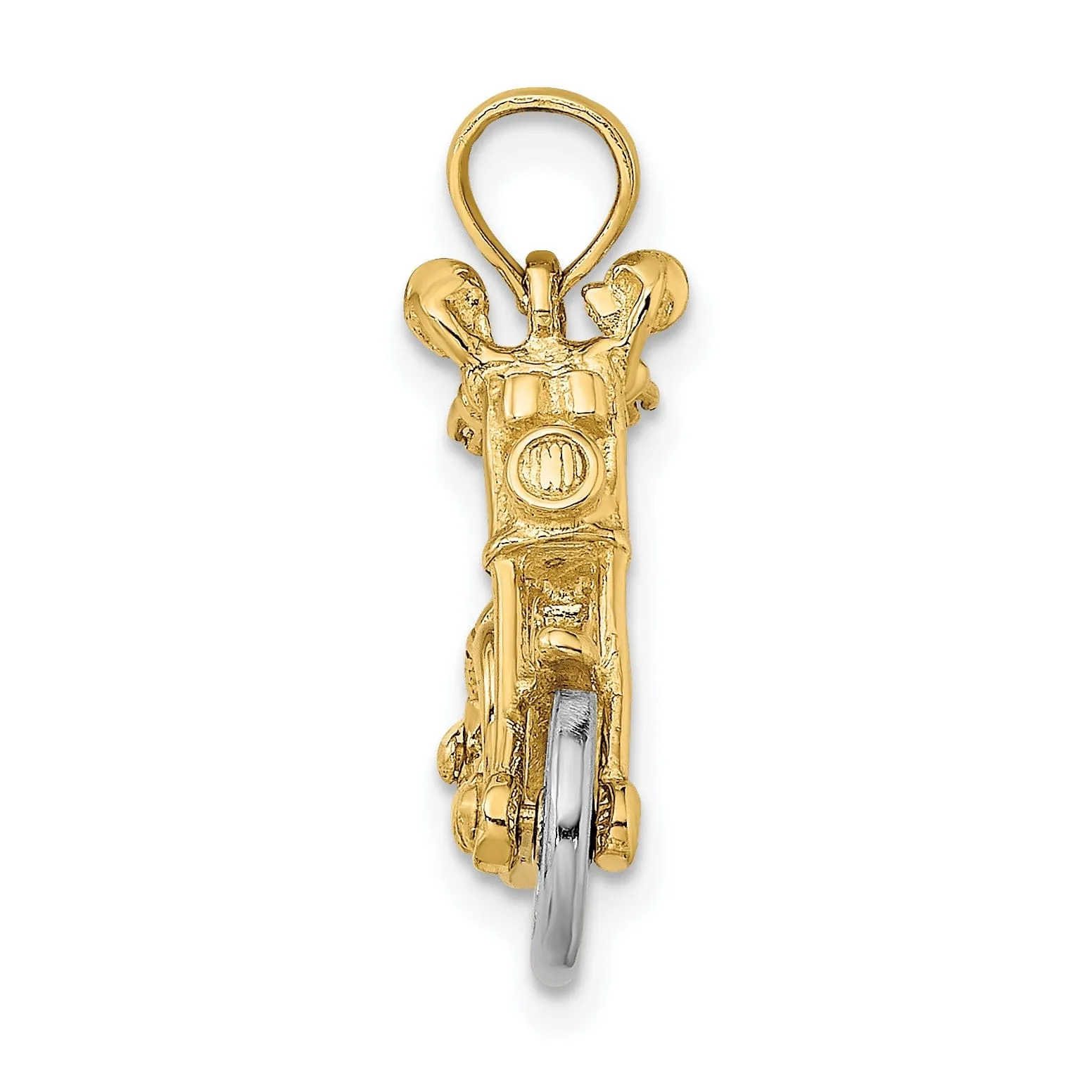 14k Two Tone Gold Polished Finish 3-Dimensional Moveable Chopper Bike Motorcycle Charm Pendant