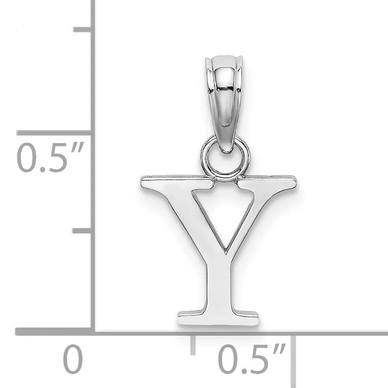 14K White Gold Block Design Small Letter Y Initial Charm Pendant