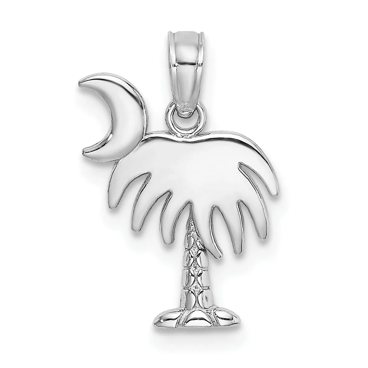 14K White Gold Polished Charleston Palm Tree with Moon Design Pendant