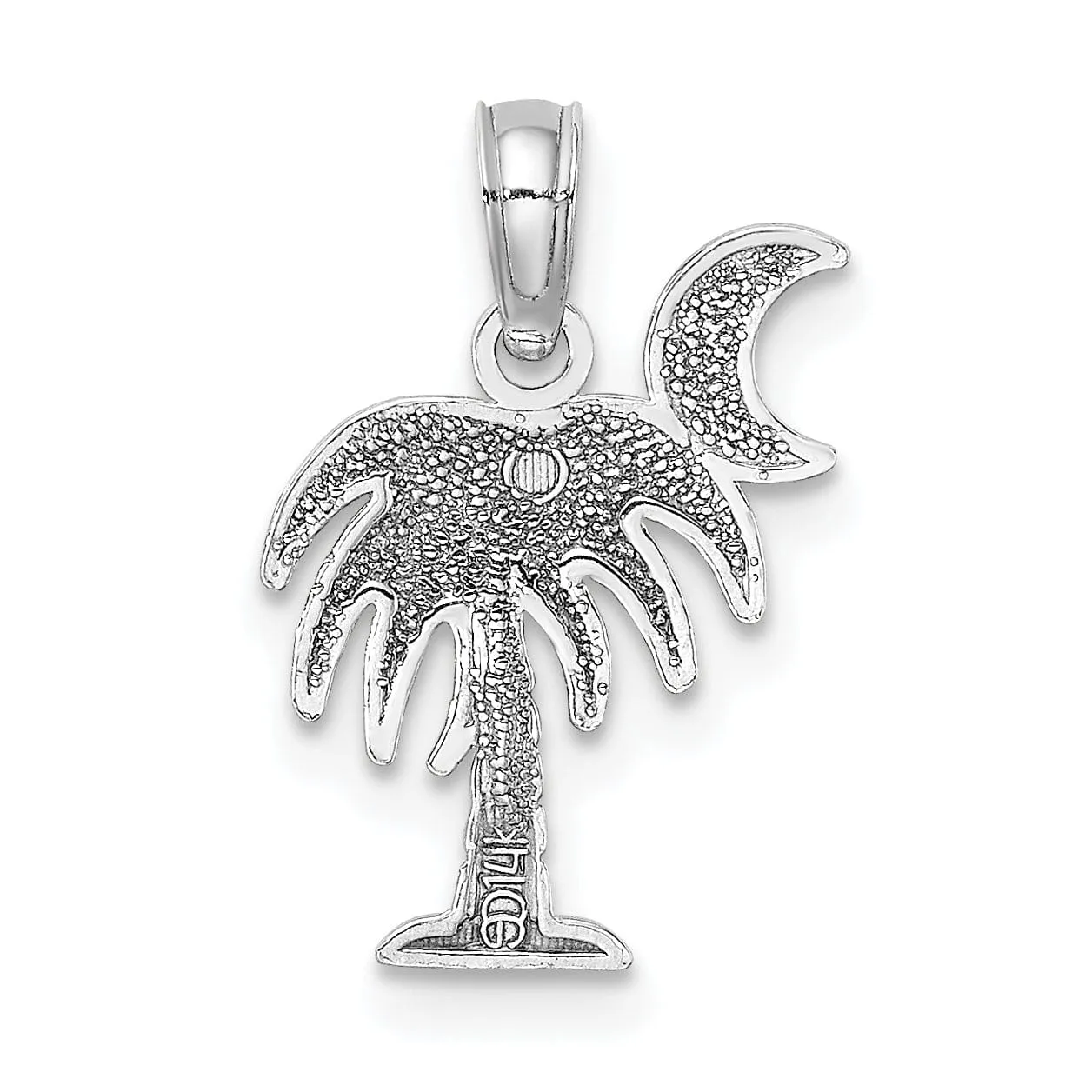 14K White Gold Polished Charleston Palm Tree with Moon Design Pendant