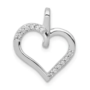 14k White Gold Polished Finish Closed Back 1/10-CT Diamond Heart Design Charm Pendant