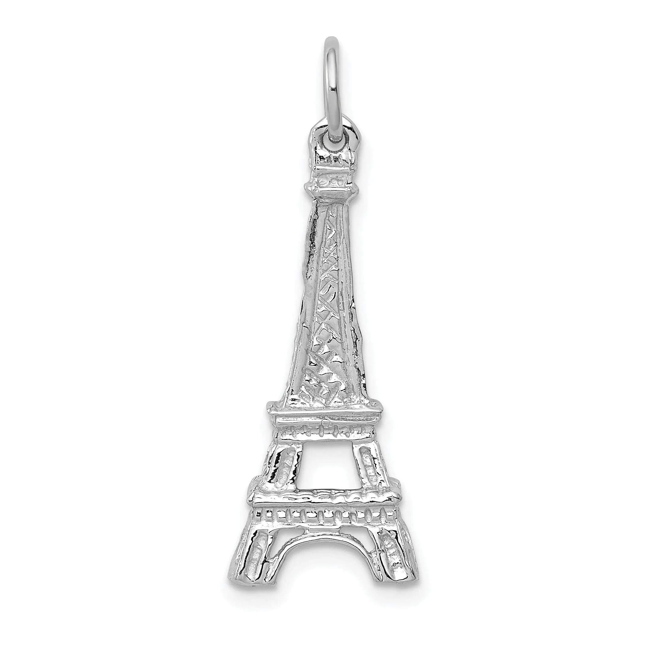 14k White Gold Texture Polished Finish solid Eiffel Tower Charm Pendant