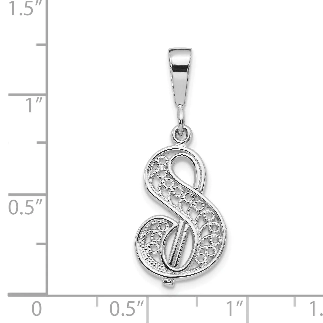 14K White GoldFancy Filigree Script Design Letter S Initial Pendant