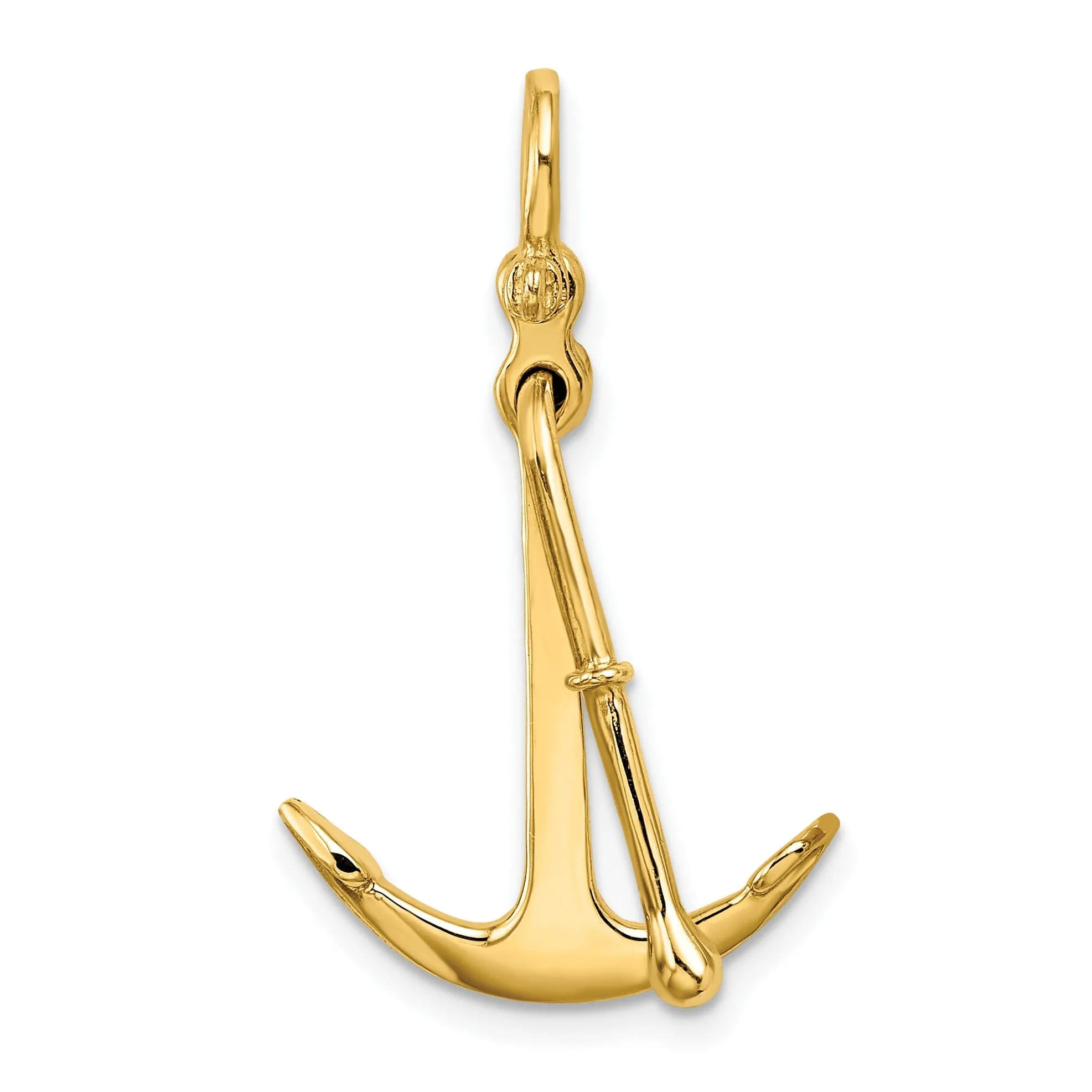 14K Yellow Gold 3-Dimensional Polished Finished Anchor 2-Piece Moveable Charm Pendant