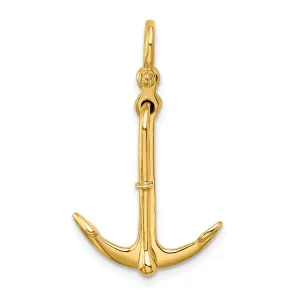 14K Yellow Gold 3-Dimensional Polished Finished Anchor 2-Piece Moveable Charm Pendant