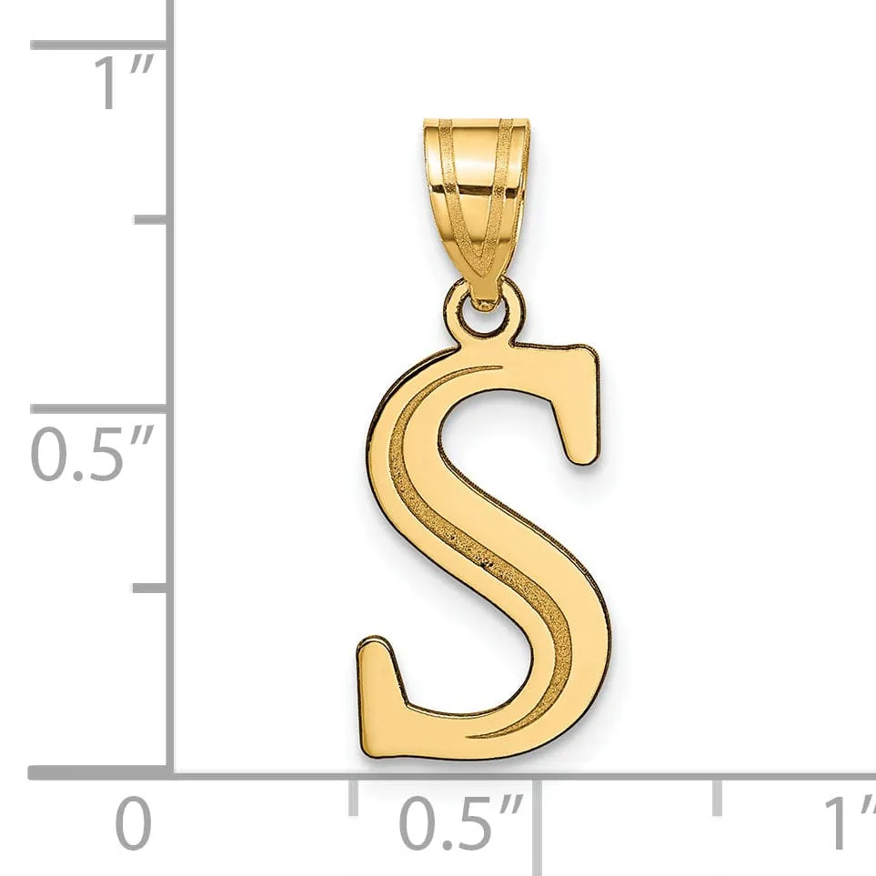 14k Yellow Gold Etched Finish Block Letter S Initial Design Pendant