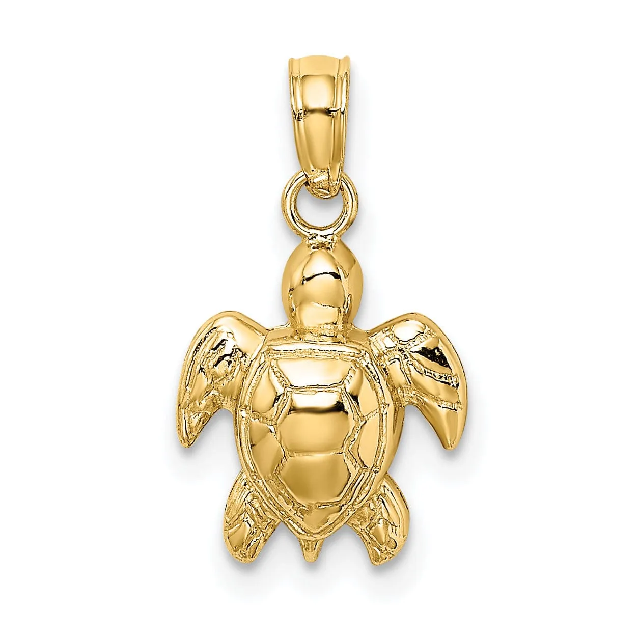 14k Yellow Gold Open Back Solid Casted Textured Polished Finish Mini Sea Turtle Charm Pendant