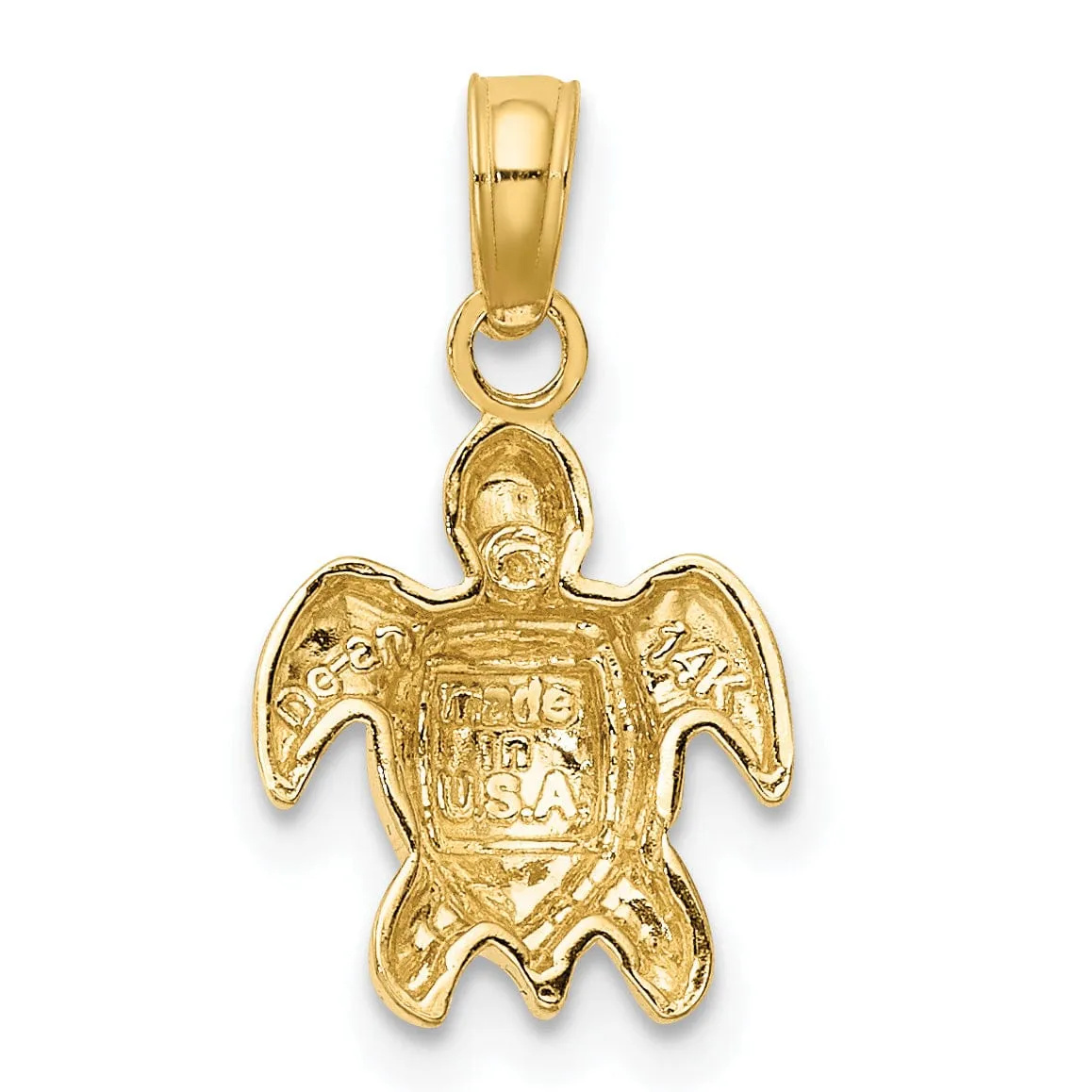 14k Yellow Gold Open Back Solid Casted Textured Polished Finish Mini Sea Turtle Charm Pendant