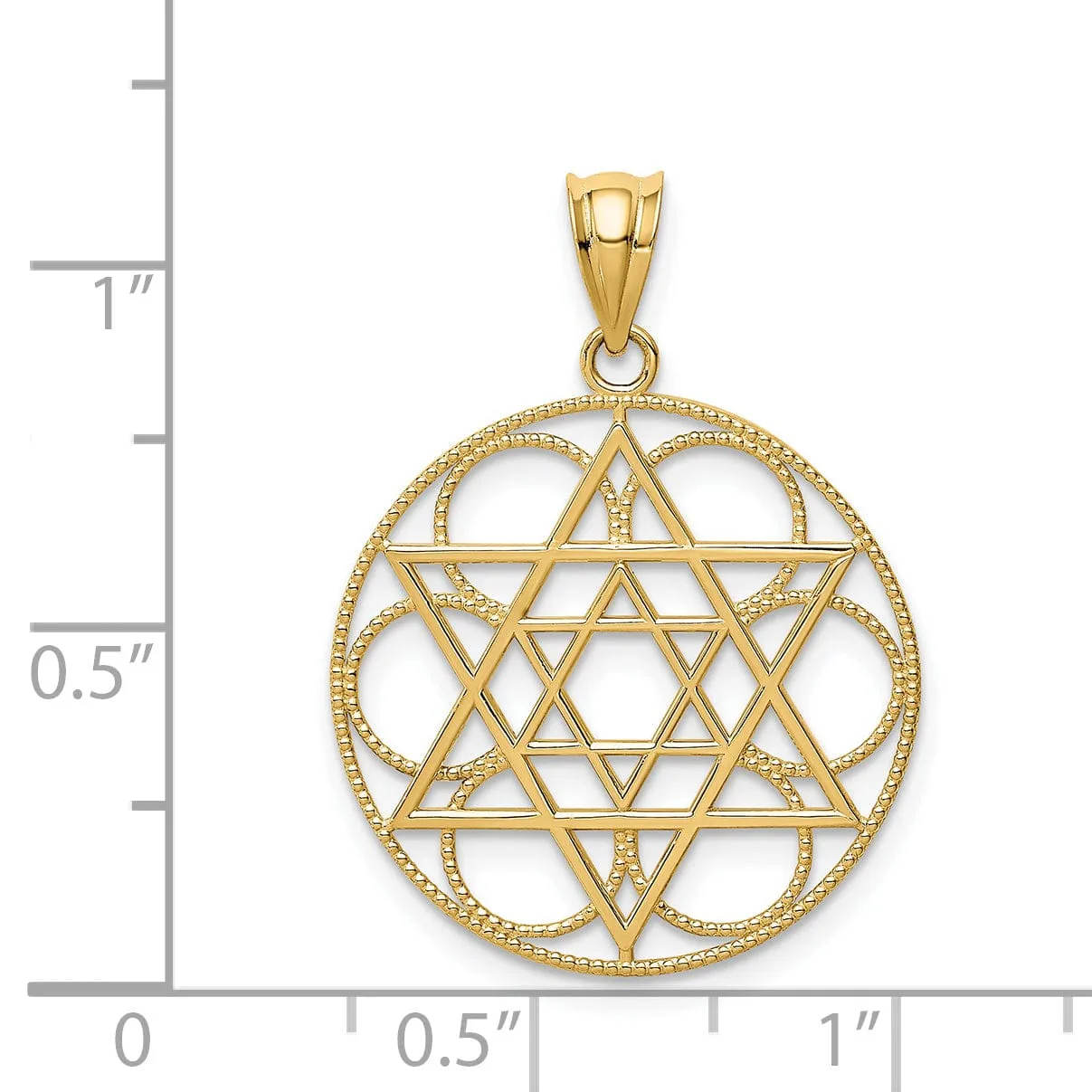 14k Yellow Gold Polish Finish Star of David with Circle Design Pendant