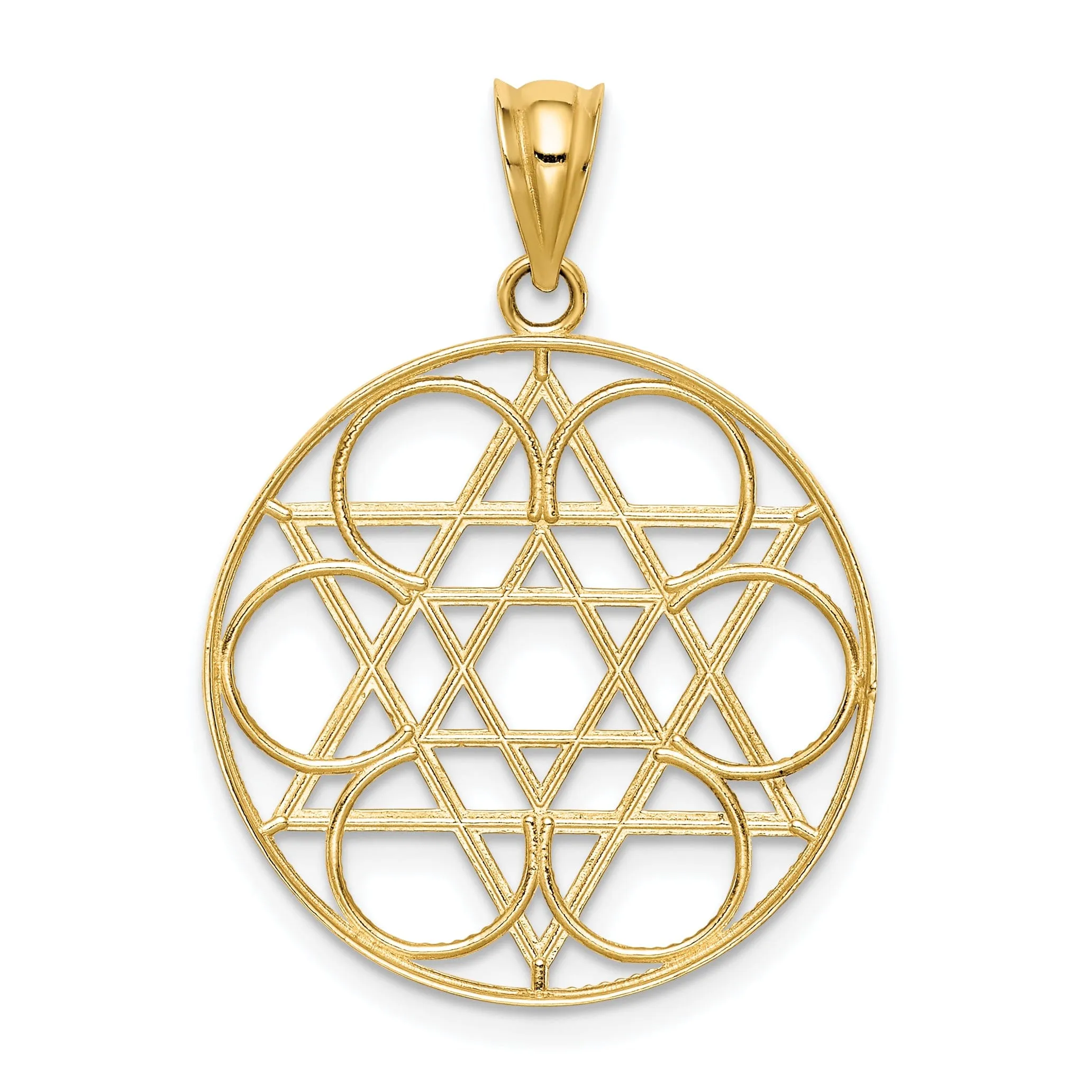 14k Yellow Gold Polish Finish Star of David with Circle Design Pendant