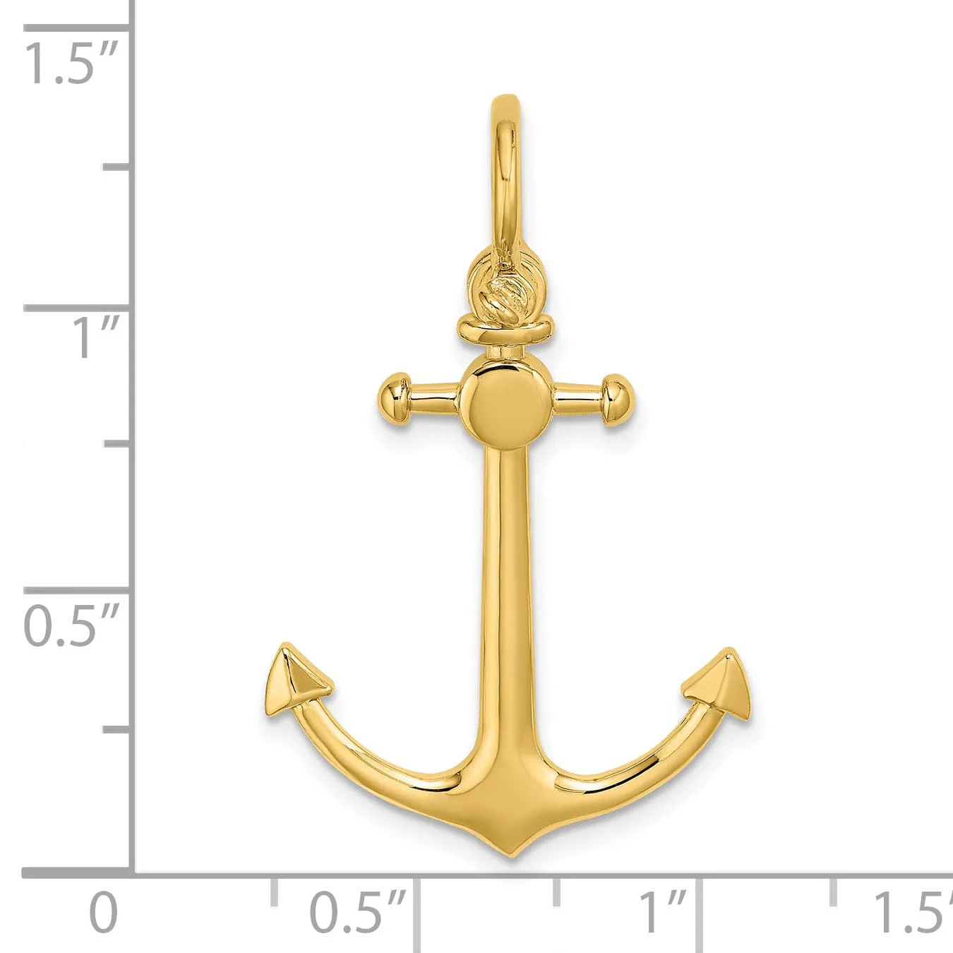 14K Yellow Gold Polished Finish 3-Dimensional Anchor with Shackle Bail Charm Pendant