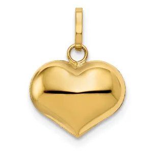 14K Yellow Gold Polished Finish 3-Dimensional Hollow Puffed Heart Pendant Charm