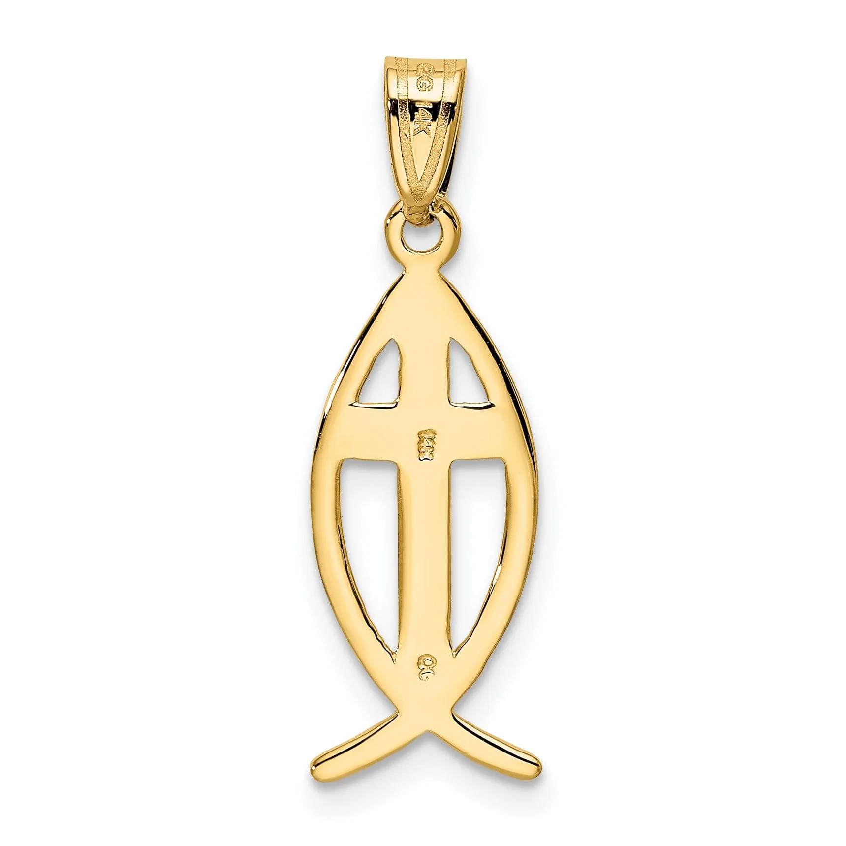 14k Yellow Gold Polished Finish Ichthus Fish with Cross Design Pendant