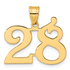 14k Yellow Gold Polished Finish Number 28 Charm Pendant