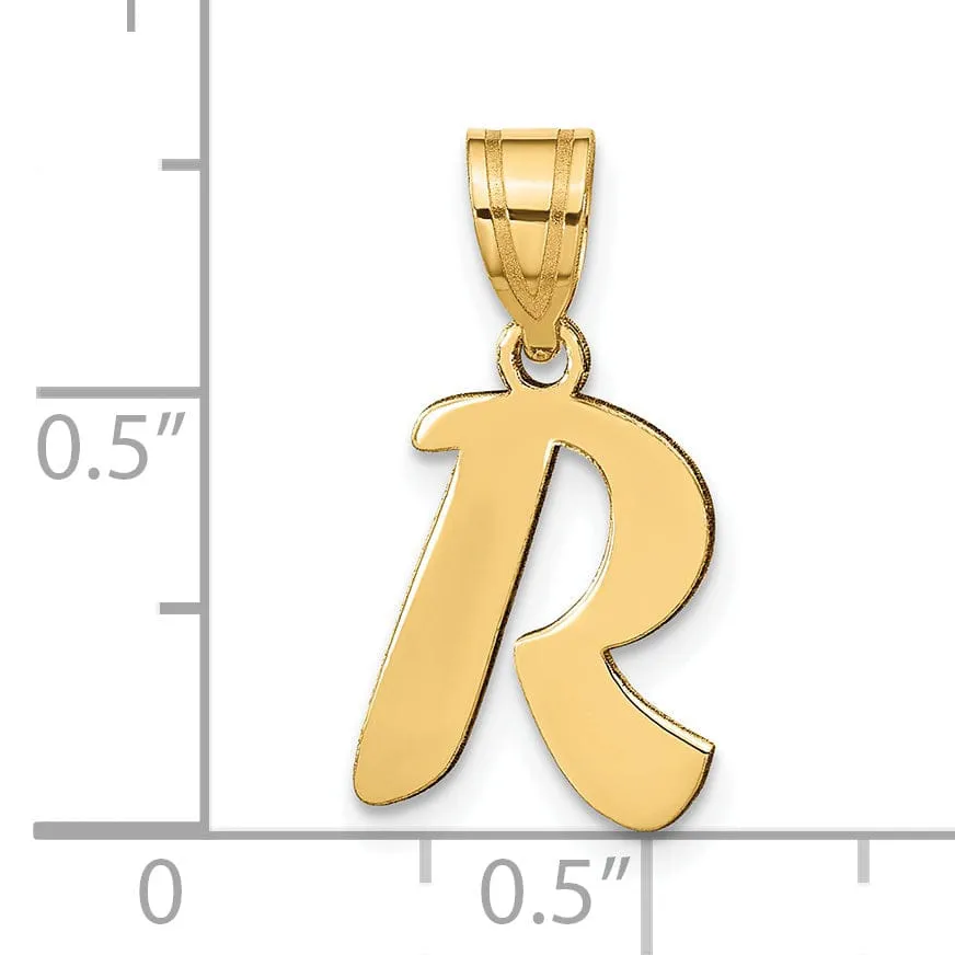 14k Yellow Gold Polished Finish Script Design Letter R Initial Pendant