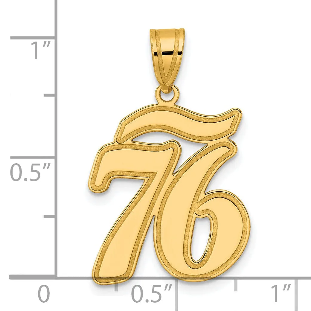 14k Yellow Gold Polished Finish Script Design Number 76 Charm Pendant