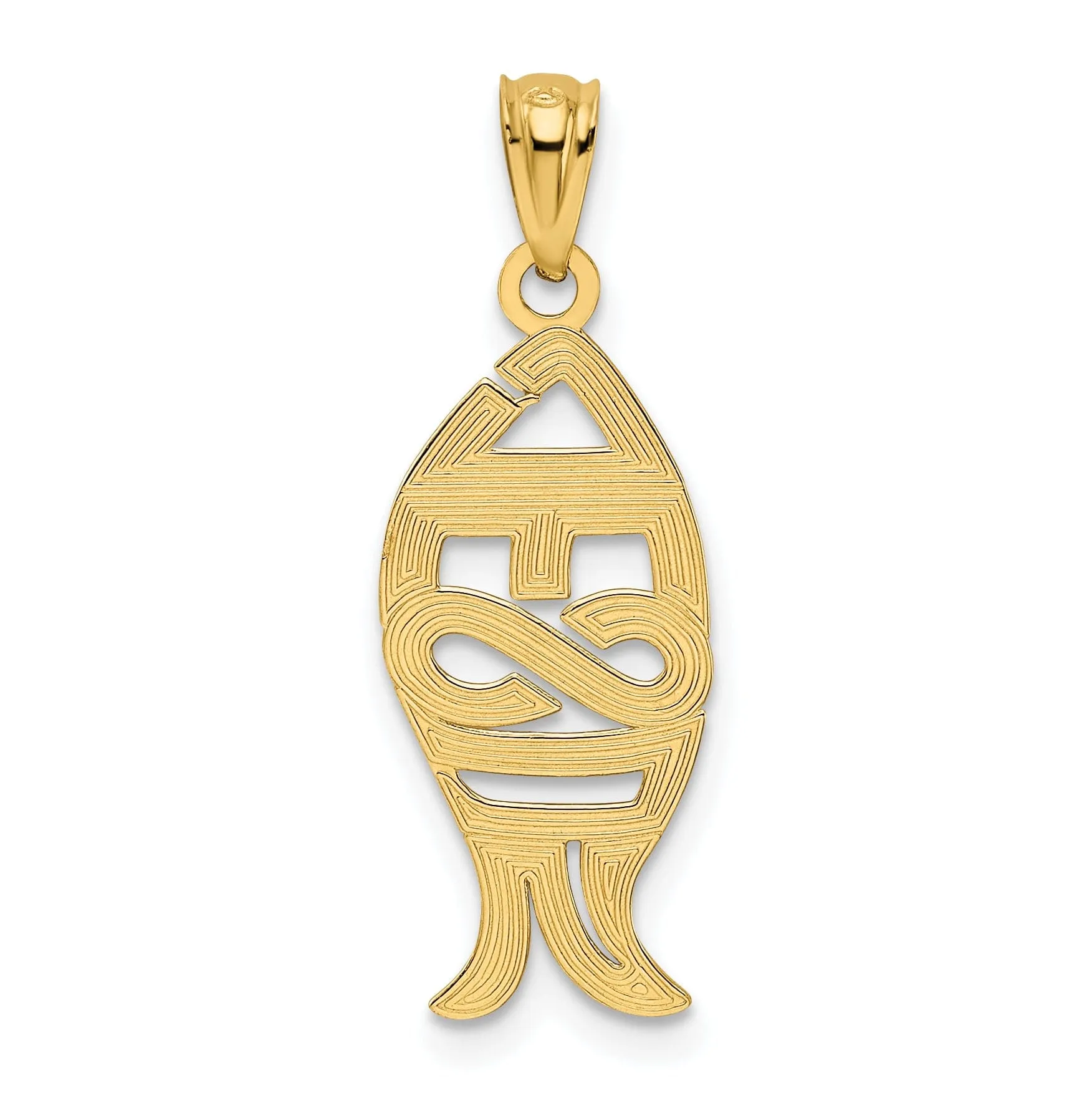 14K Yellow Gold Polished Finish Solid JESUS Fish Charm Pendant