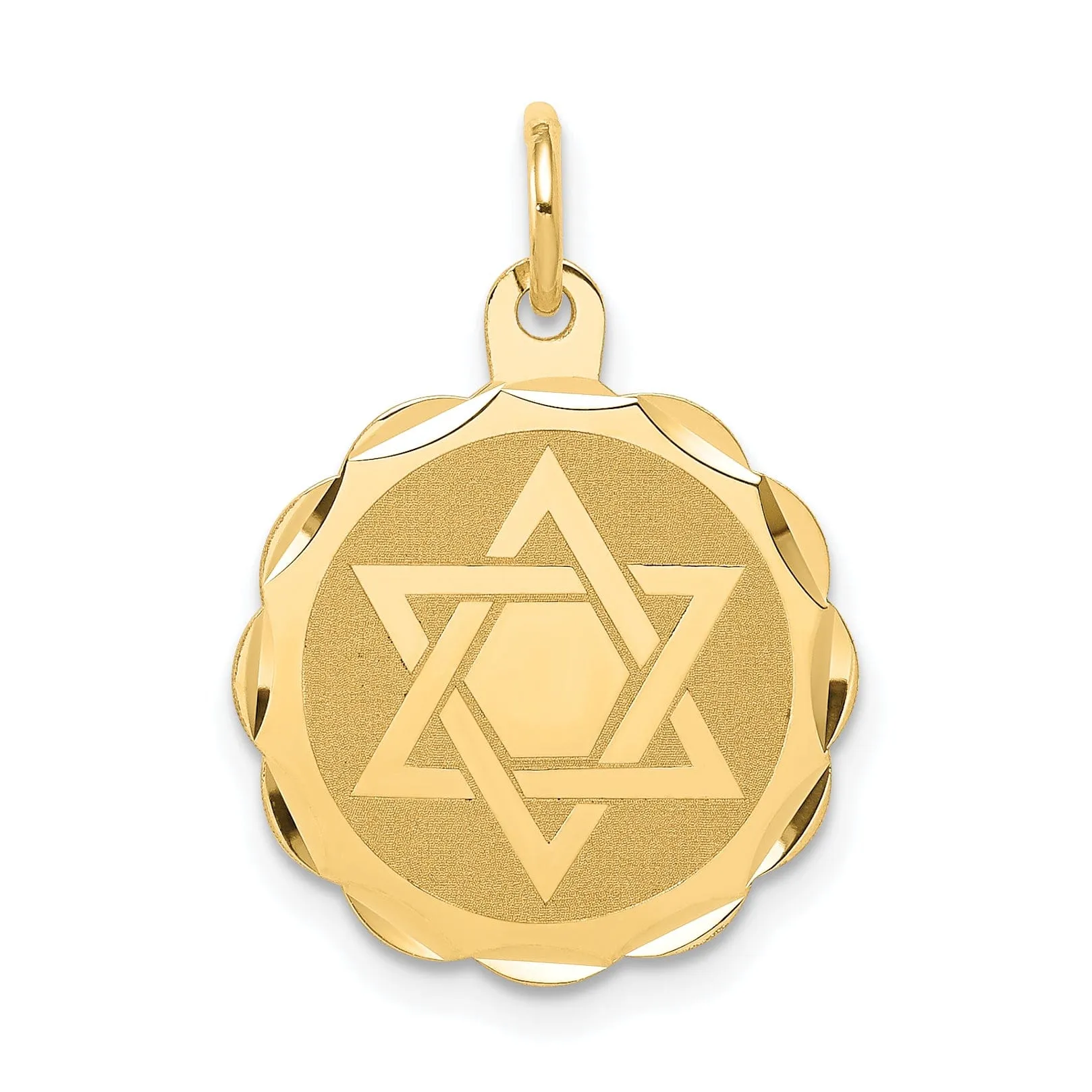 14k Yellow Gold Polished Satin Finish Star of David Disc Charm Pendant