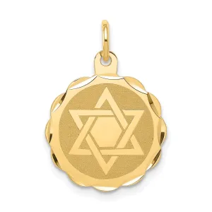 14k Yellow Gold Polished Satin Finish Star of David Disc Charm Pendant