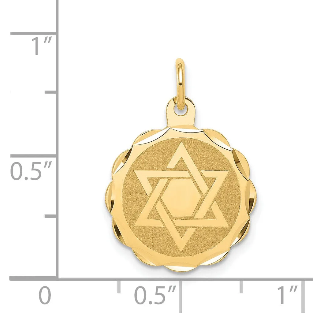 14k Yellow Gold Polished Satin Finish Star of David Disc Charm Pendant