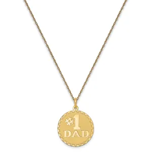 14k Yellow Gold Polished Textured Finish # 1 Dad Round Shape Charm Pendant with 18-inch Rope Necklace Chain