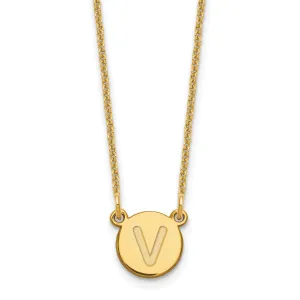 14k Yellow Gold Tiny Circle Block Letter W Initial Pendant and Necklace