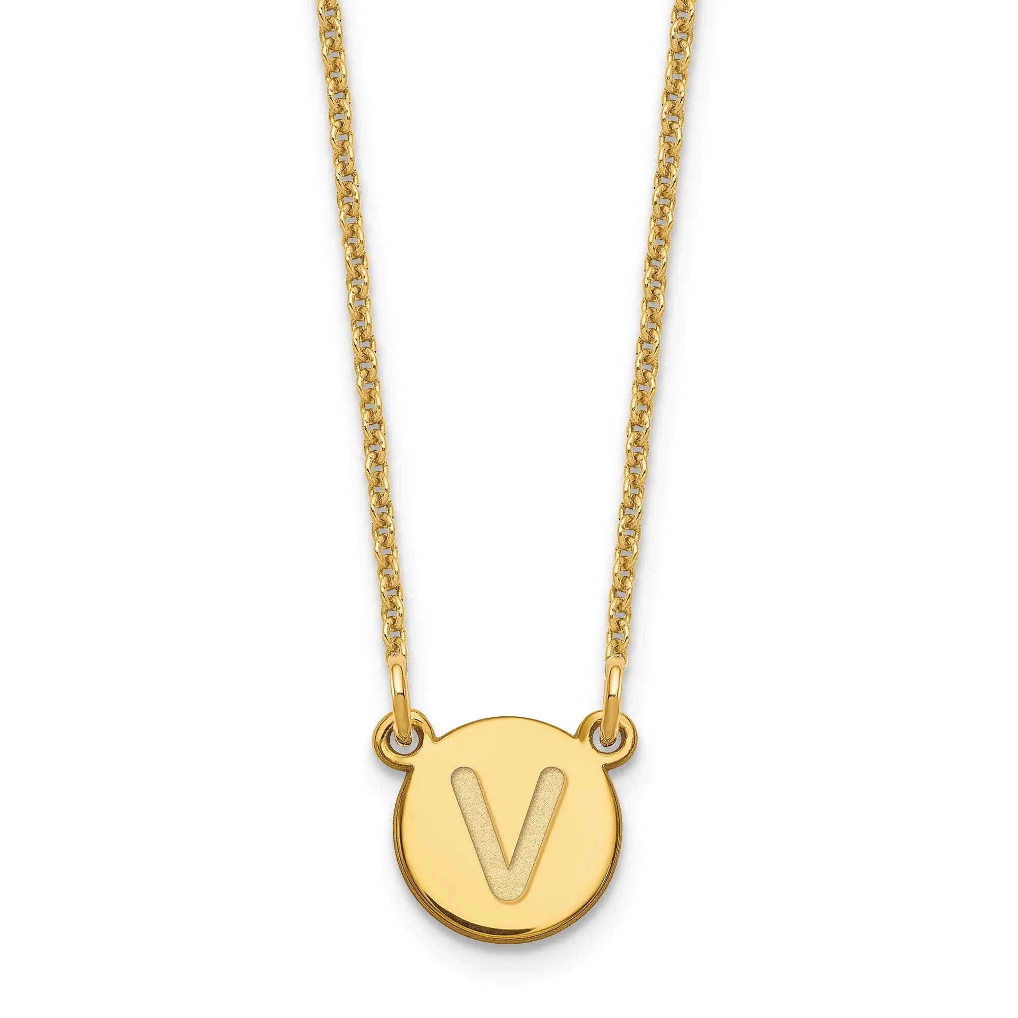 14k Yellow Gold Tiny Circle Block Letter W Initial Pendant and Necklace