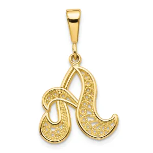 14K Yellow GoldFancy Filigree Script Design Letter A Initial Pendant