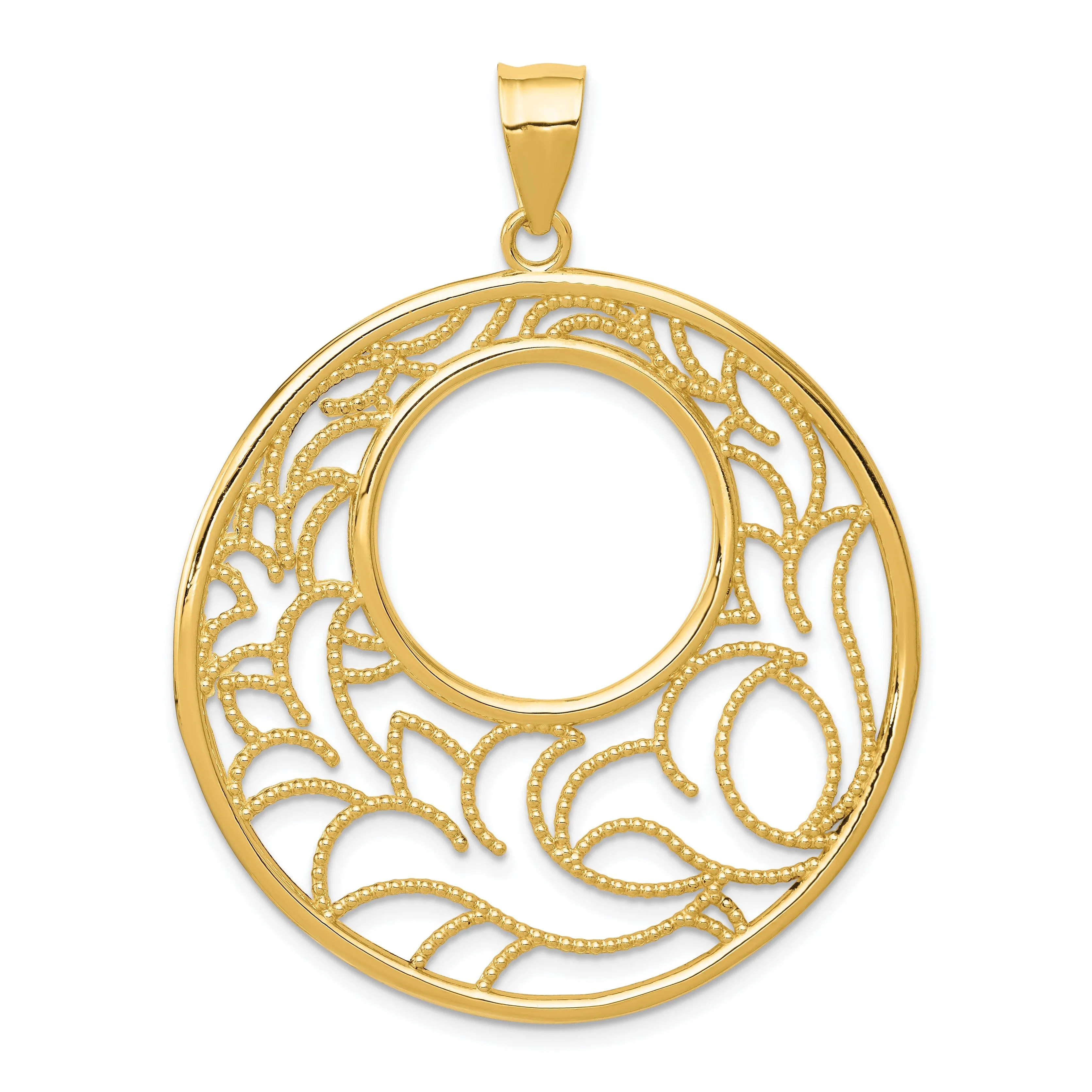 14k Yellow Polished Gold Circle Filgree Pendant