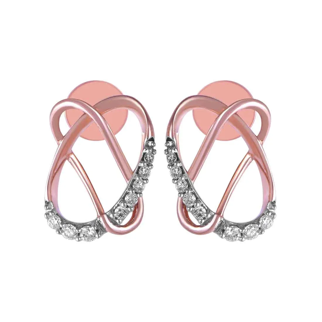 14KT (585) Rose Gold & Diamond Stud Earrings with Intertwined Shapes