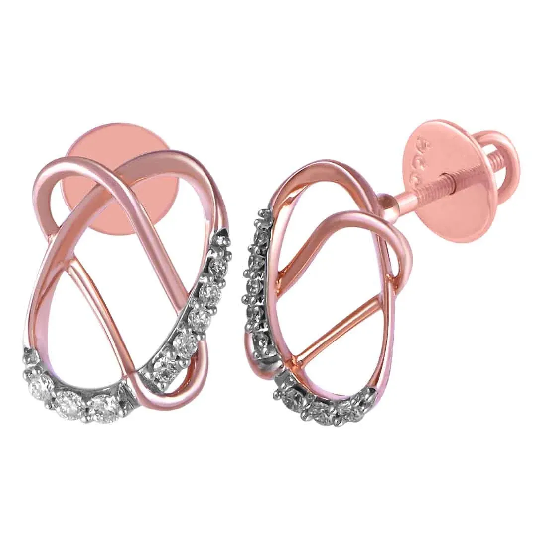 14KT (585) Rose Gold & Diamond Stud Earrings with Intertwined Shapes