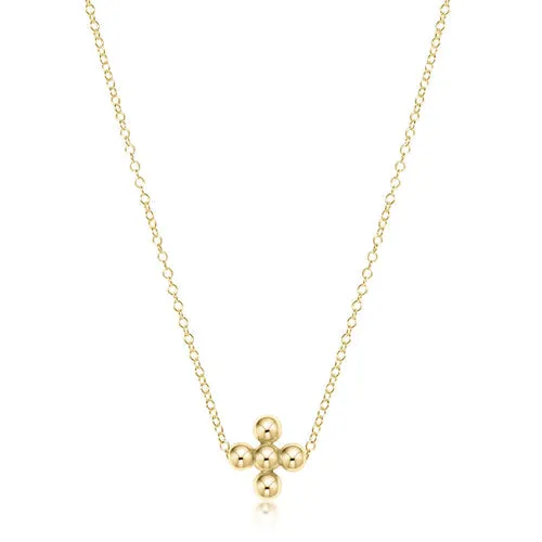 16" necklace gold - classic beaded signature cross gold - 3mm bead gold by enewton